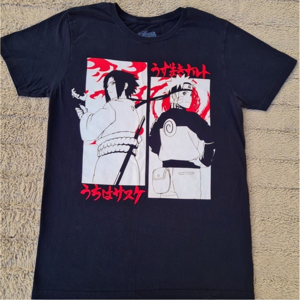 Naruto Shippuden Naruto and Saske Graphic T-shirt Size XL Black! Like NEW
